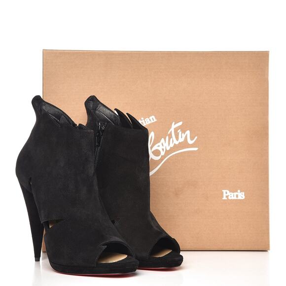 Christian Louboutin NIB Black Suede Cutout Flame Platform Heels Ankle Booties - Picture 4 of 8